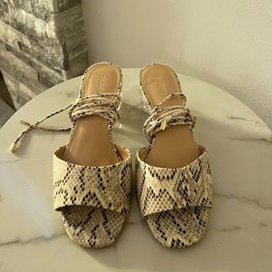 BCBG snake print lace-up sandals
